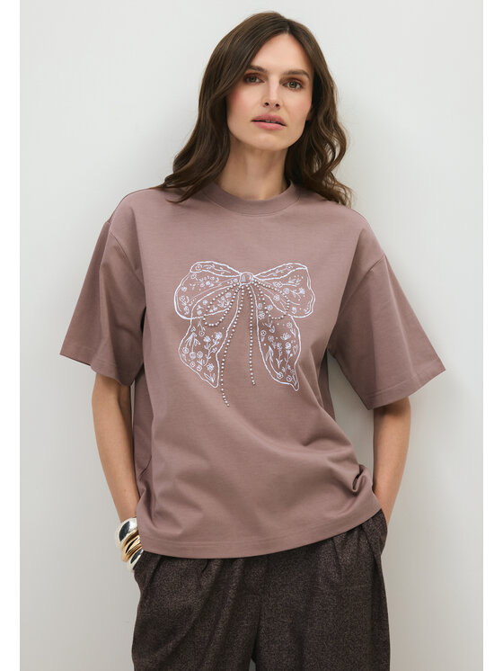 BIZUU BIZUU T-Shirt BOWELLE OVERSIZED Brązowy Standard Fit