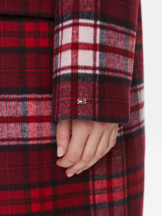 Tommy Hilfiger Tommy Hilfiger Gyapjú kabát Imd Tartan WW0WW39761 Piros Relaxed Fit