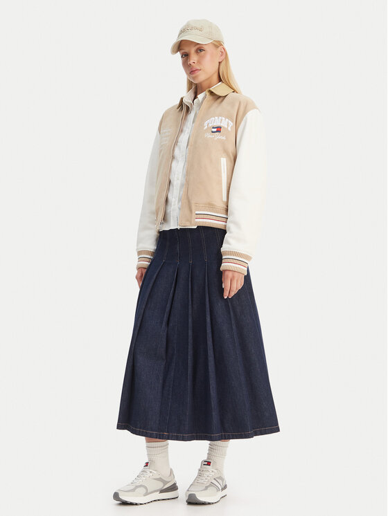 Tommy Jeans Tommy Jeans Geacă de piele Suede Varsity DW0DW22769 Bej Regular Fit