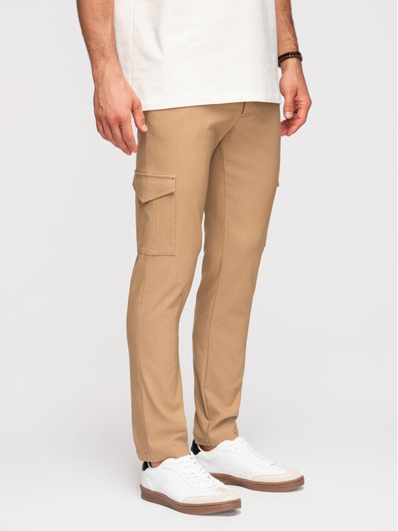 Ombre Ombre Spodnie materiałowe P1515 Brązowy Regular Fit
