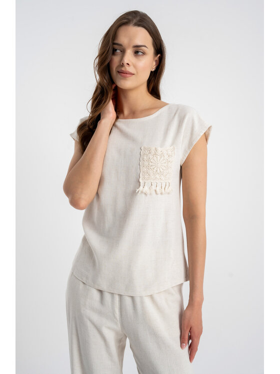 CLICK CLICK Bluzka 10-6970 Beżowy jasny Regular Fit