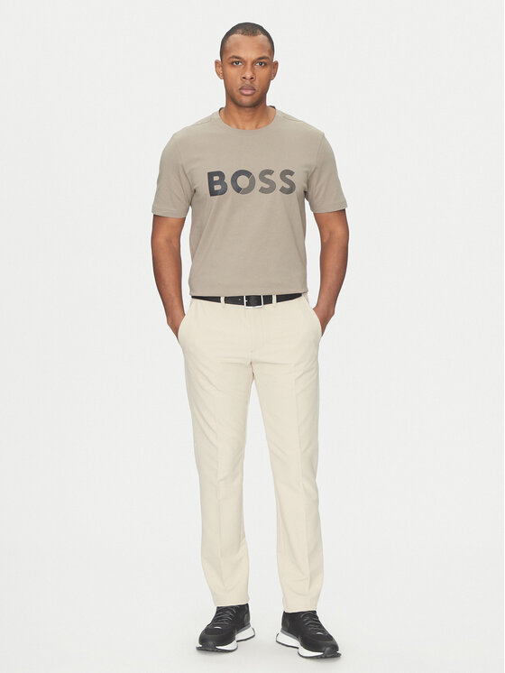 BOSS BOSS Tricou Tape Logo 50530990 Bej Regular Fit
