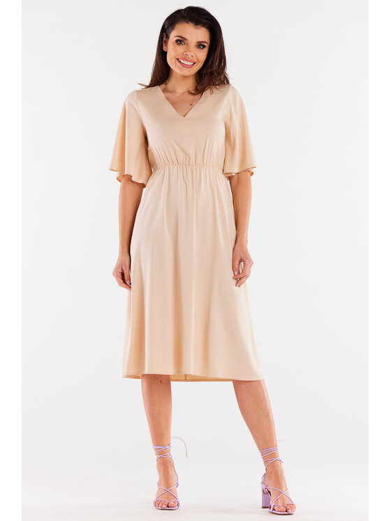 Awama Awama Sukienka letnia A518 Beżowy Basic Fit