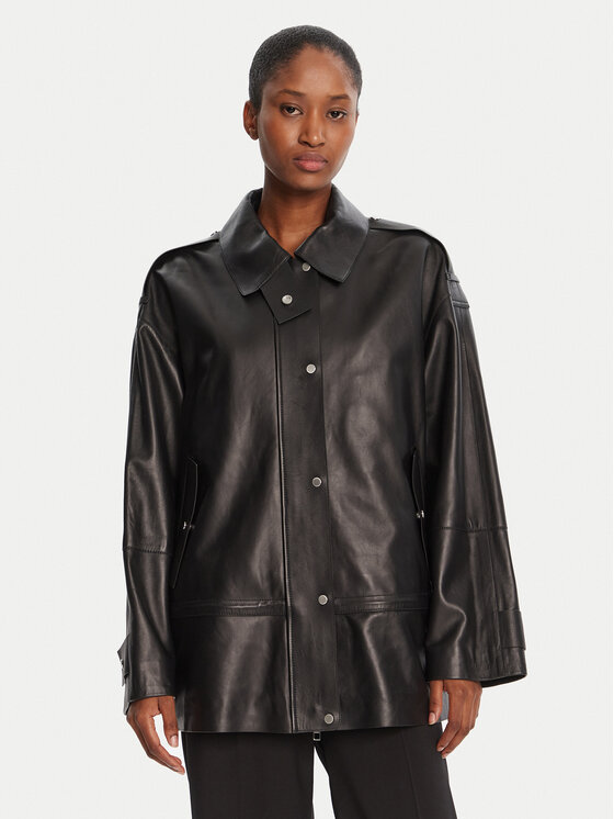 BOSS BOSS Lederjacke Salaha 50544445 Schwarz Relaxed Fit