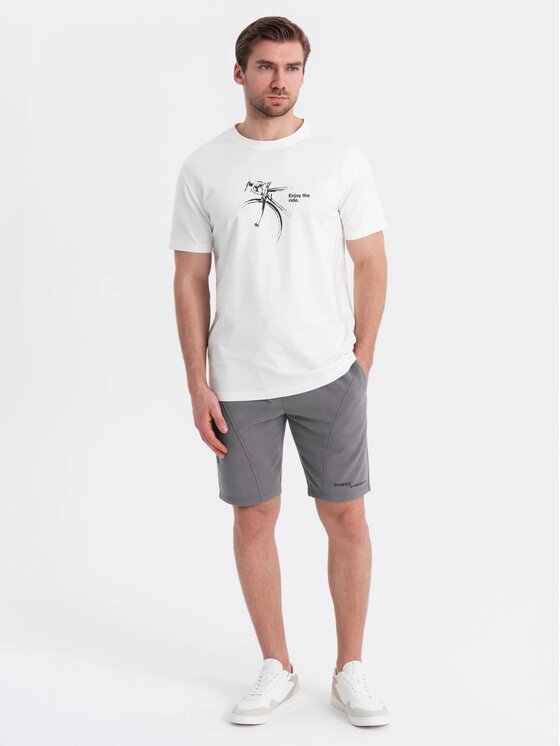 Ombre Ombre Šortky z materiálu OM-SRSK-0138 Šedá Slim Fit