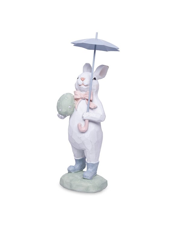 MIAhome MIAhome Figurka Królik w kaloszach i pod parasolem 29x9x13 cm GINO Kolorowy