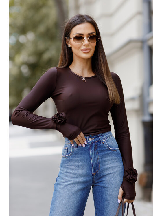 LilaLou LilaLou Blúzka Amber Hnedá Slim Fit