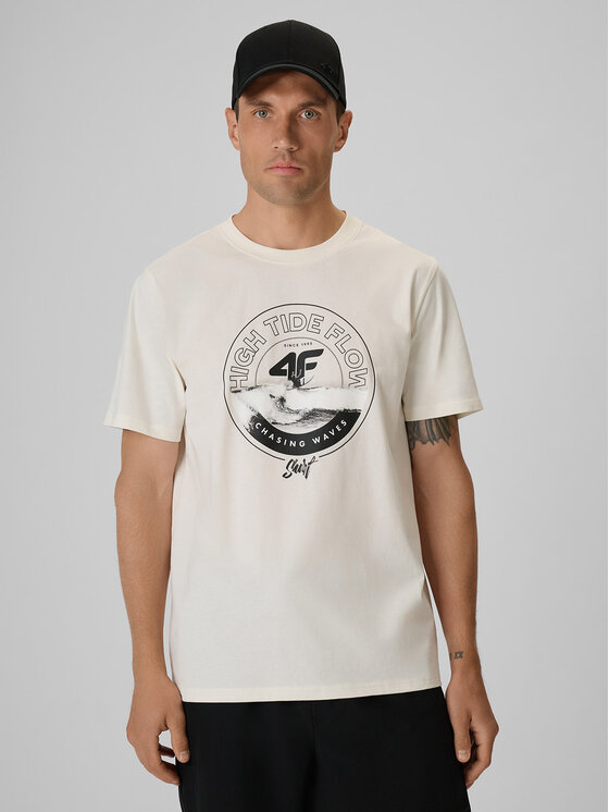 4F 4F T-Shirt CATCH THE WAVE Biały Regular Fit