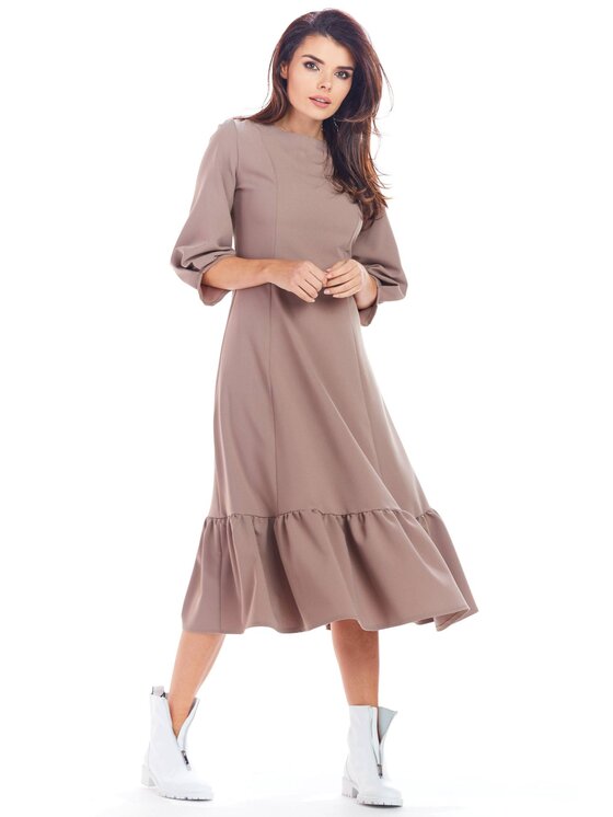 Awama Awama Sukienka codzienna A345 Brązowy Basic Fit