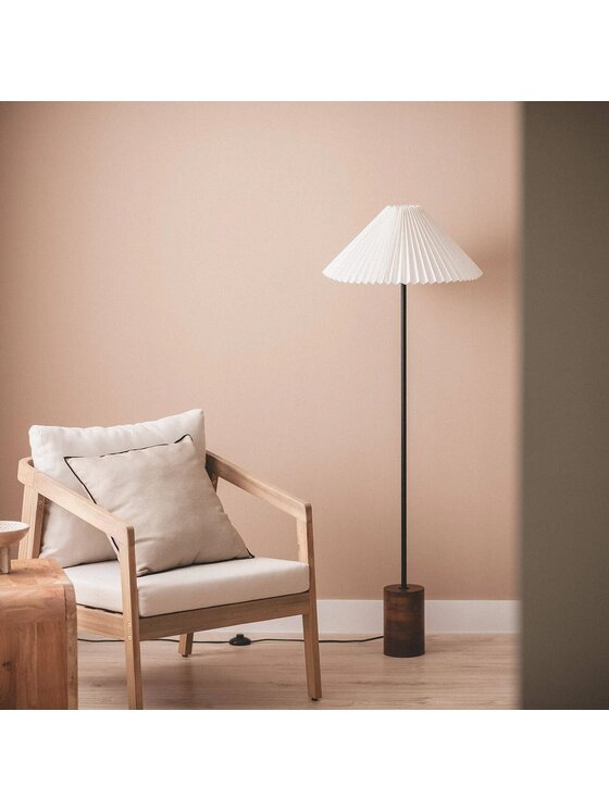 MIAhome MIAhome Lampa podłogowa z drewna z plisowanym kloszem Leonessa Brązowy