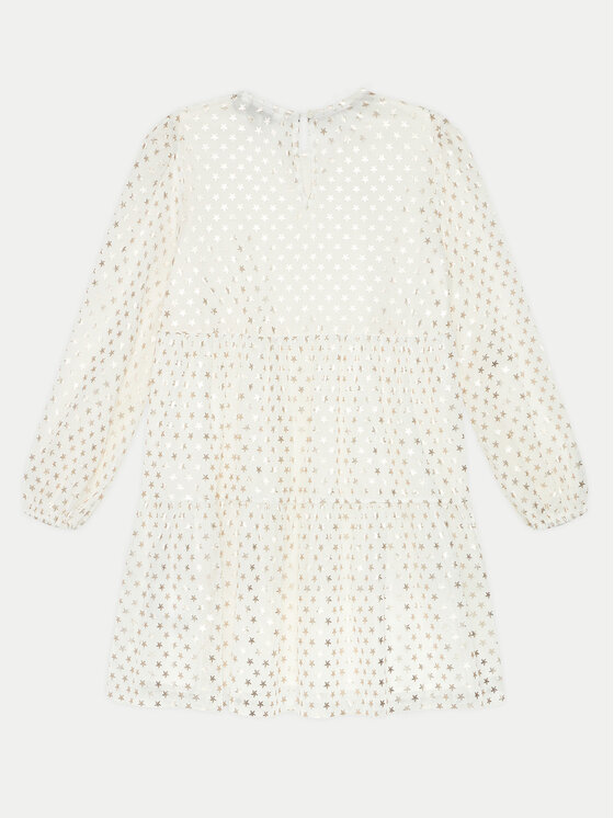 Tommy Hilfiger Tommy Hilfiger Sukienka elegancka Foil Star Dress Ls KG0KG08210 Écru Regular Fit