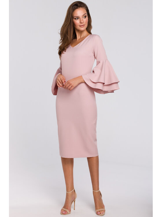 Makover Makover Sukienka elegancka K002 Różowy Regular Fit
