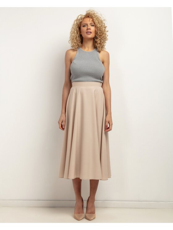 Tessita Tessita Spódnica midi SPÓDNICA_T440 _7_XL Beżowy Flared Fit