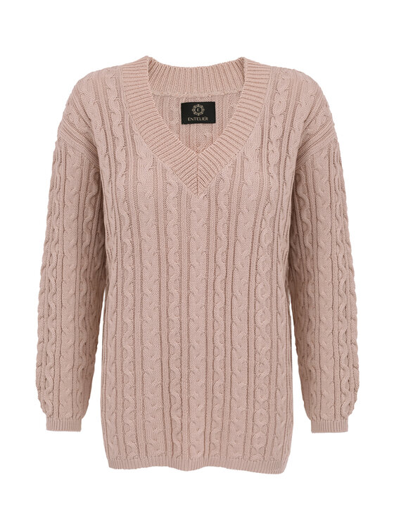 Entelier Entelier Sweter z dekoltem Beżowy Comfortable Fit