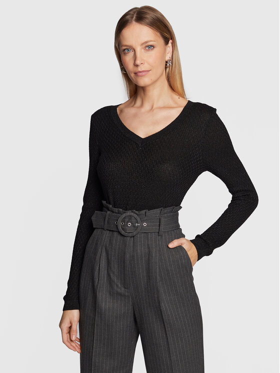 NAF NAF Pulover Mlucie THNU74 Črna Regular Fit