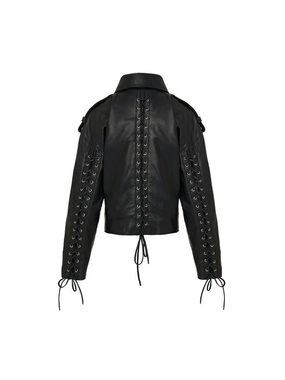 Mimika Mimika Kurtka skórzana Kurtka skórzana oversize z wiązaniami ELLA Czarny Oversize