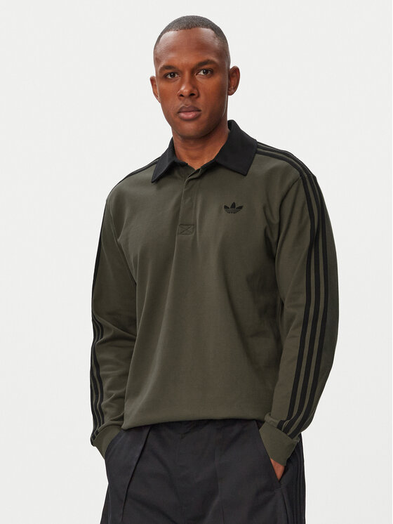 adidas Majica dugih rukava 3-Stripes Rugby Longsleeve Polo KE4113 Kaki Regular Fit