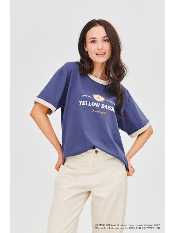 NAOKO NAOKO T-Shirt Yellow Daisies Modrá Regular Fit