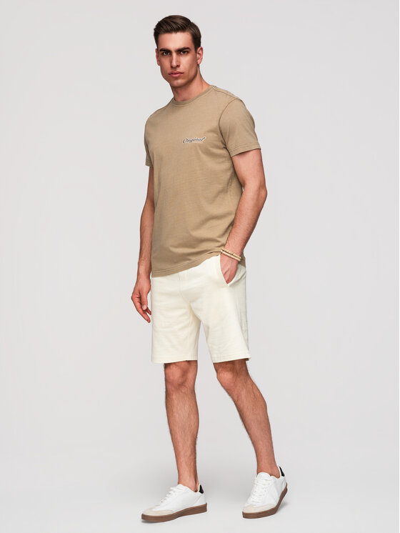 Ombre Ombre Szorty materiałowe OM-SRBS-0205 Kremowy Relaxed Fit