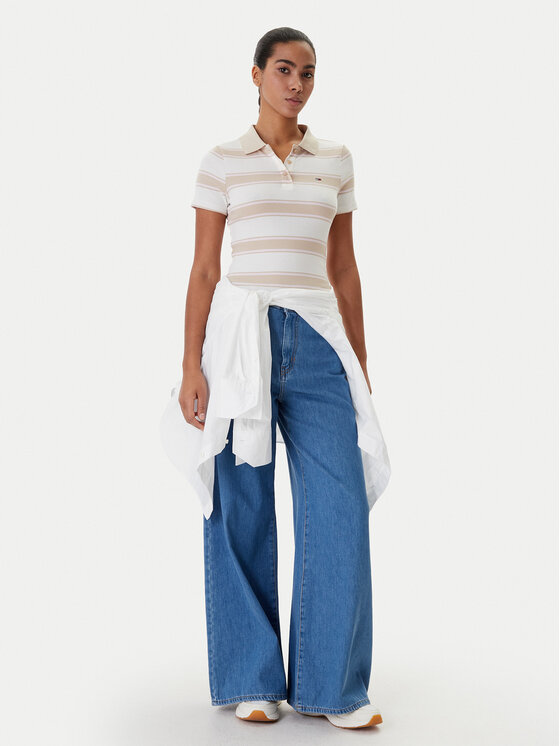 Tommy Jeans Tommy Jeans Тениска с яка и копчета DW0DW22327 Бежов Slim Fit