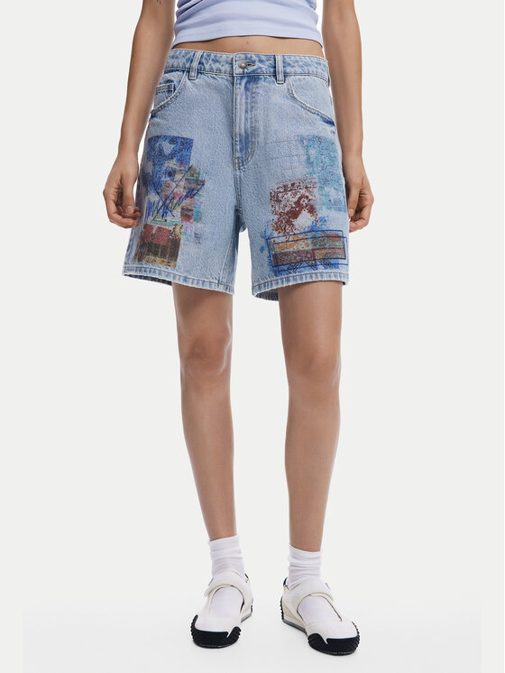 Desigual Pantaloncini di jeans Inidan 25SWDD24 Blu Straight Fit, taglia : 42