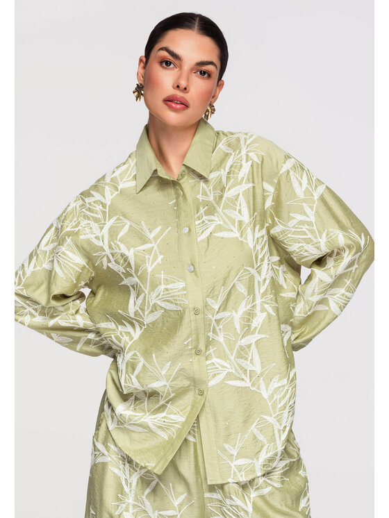 Ombre Ombre Koszula OW-SH-E0016 Zielony Loose Fit