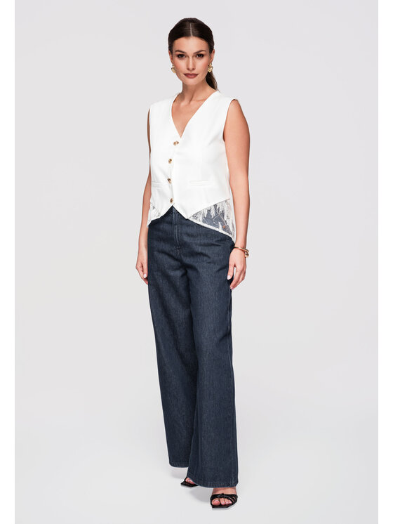 Ombre Ombre Kamizelka OW-VE-E0002 Biały Slim Fit