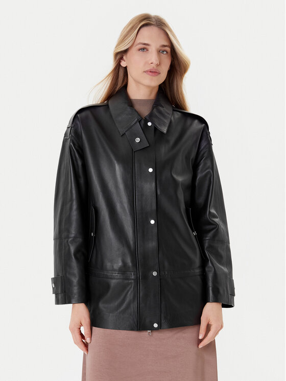 BOSS Kurtka skórzana Salaha 50544445 Czarny Relaxed Fit