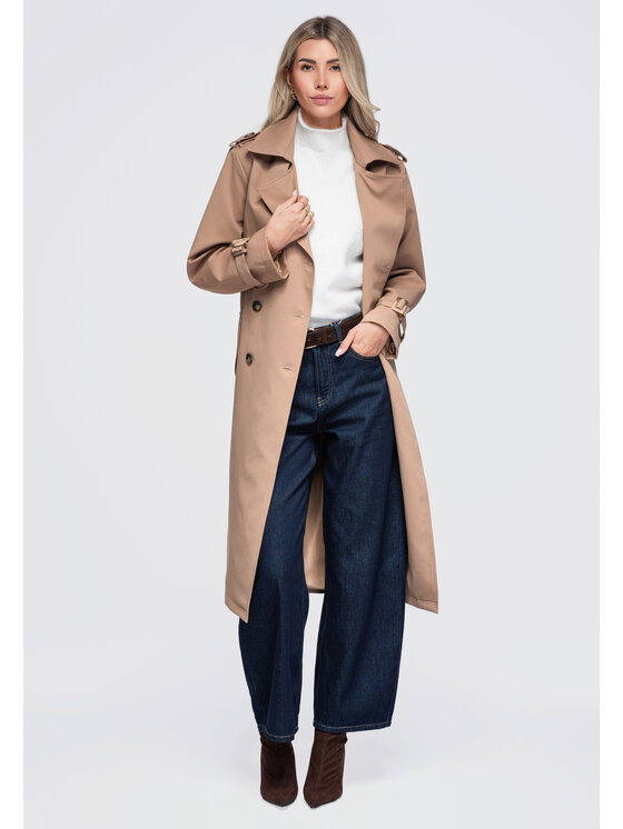 Ombre Ombre Trencz OW-CT-E0003 Beżowy Regular Fit