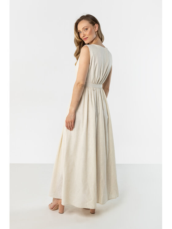 Awama Awama Sukienka letnia A771 Beżowy Basic Fit