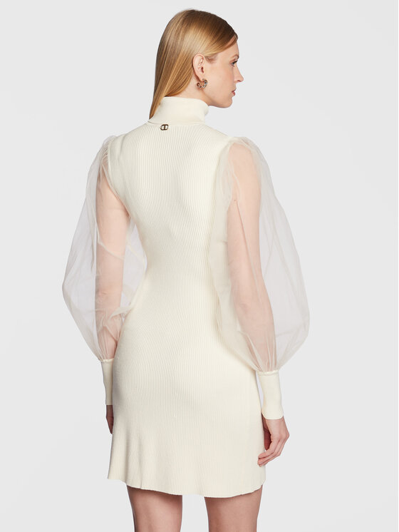 TWINSET TWINSET Коктейлна рокля 222TT3103 Екрю Slim Fit