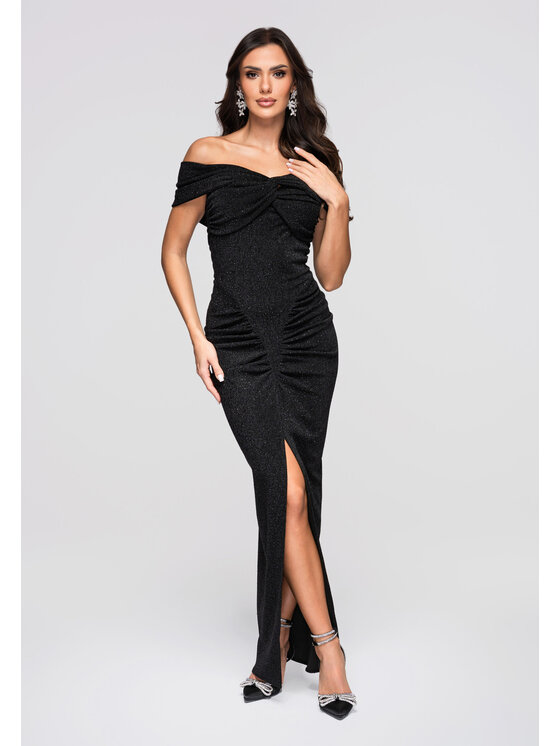 Ombre Ombre Sukienka wieczorowa LA-OM-DLR264 Czarny Regular Fit