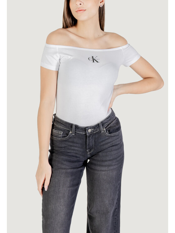 Calvin Klein Jeans Calvin Klein Jeans T-Shirt MONOGRAM OFF SHOULDE Λευκό Casual Fit