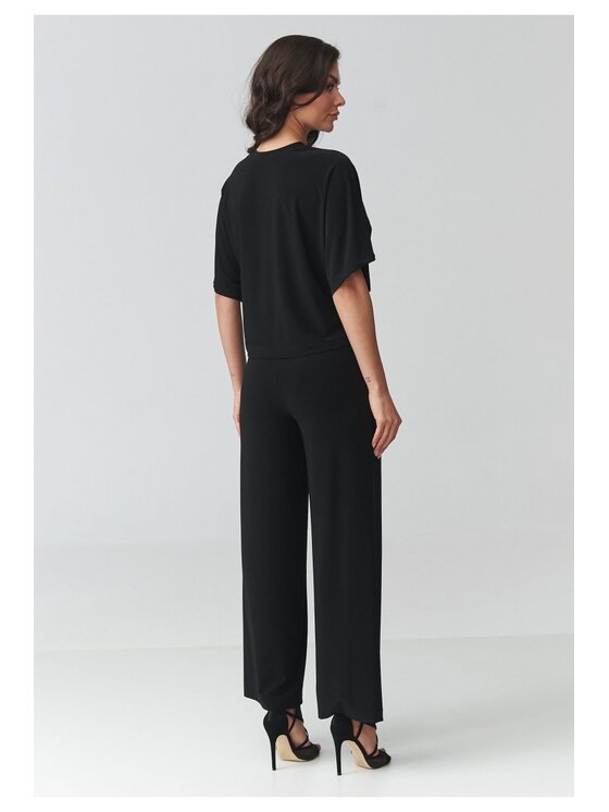 Makadamia Makadamia Komplet bluzka i spodnie M940 Czarny Loose Fit