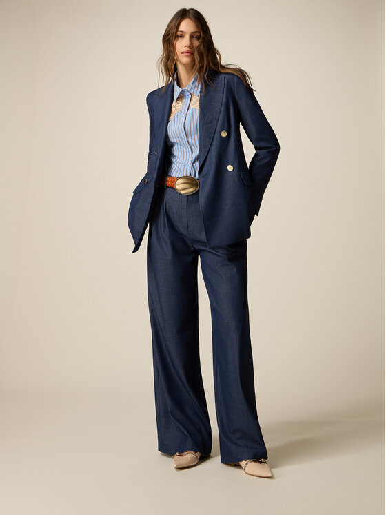 Oltre Oltre Pantaloni di tessuto P024R009521N034 Blu Baggy Fit