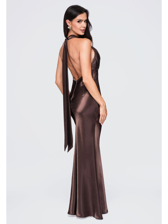 Ombre Ombre Sukienka wieczorowa LA-OM-DLR428 Brązowy Slim Fit