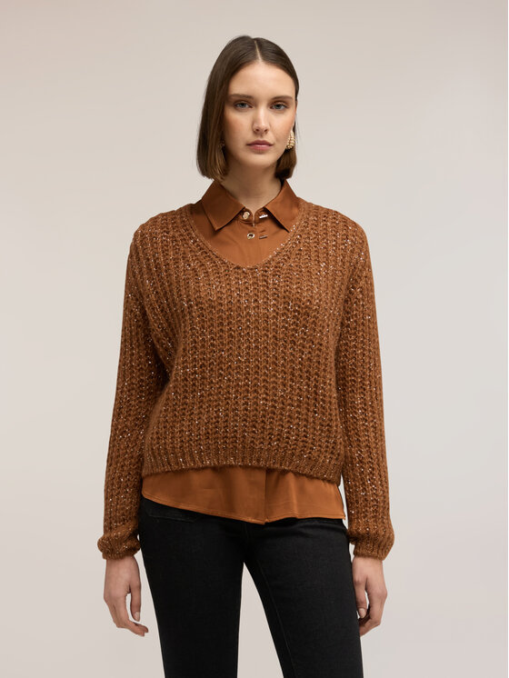 Motivi Motivi Sweter M297E002267N012 Brązowy Regular Fit