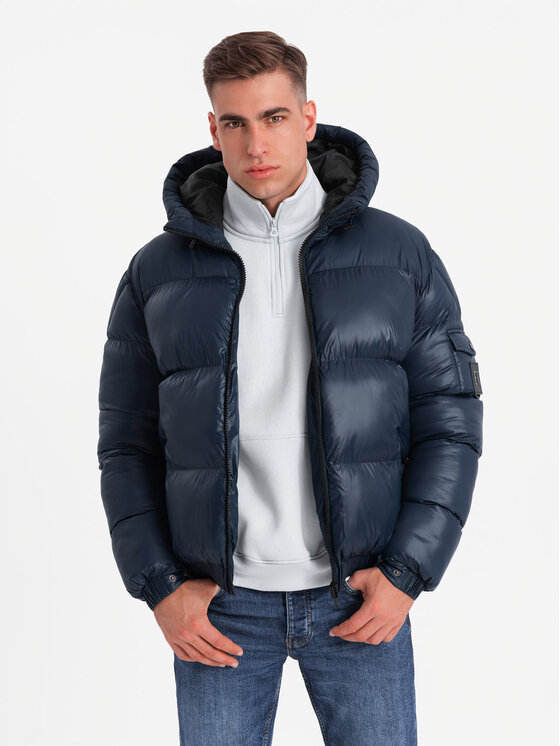 Ombre Ombre Kurtka puchowa OM-JAHP-0207 Granatowy Regular Fit
