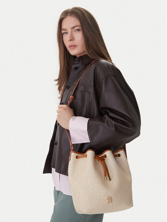 Tommy Hilfiger Tommy Hilfiger Borsetta Th Monoplay Bucket Le AW0AW18847 Beige