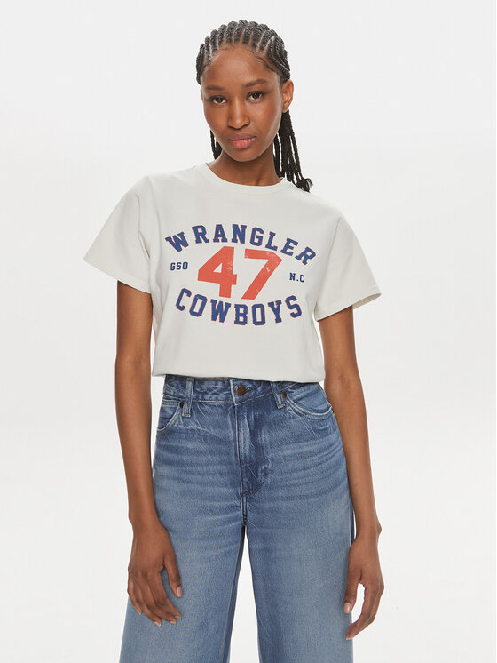 Wrangler T-krekls 112350277 Écru Regular Fit