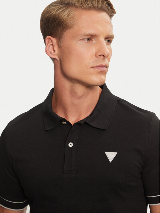 Guess Guess Тениска с яка и копчета M4BP60 K7O64 Черен Slim Fit