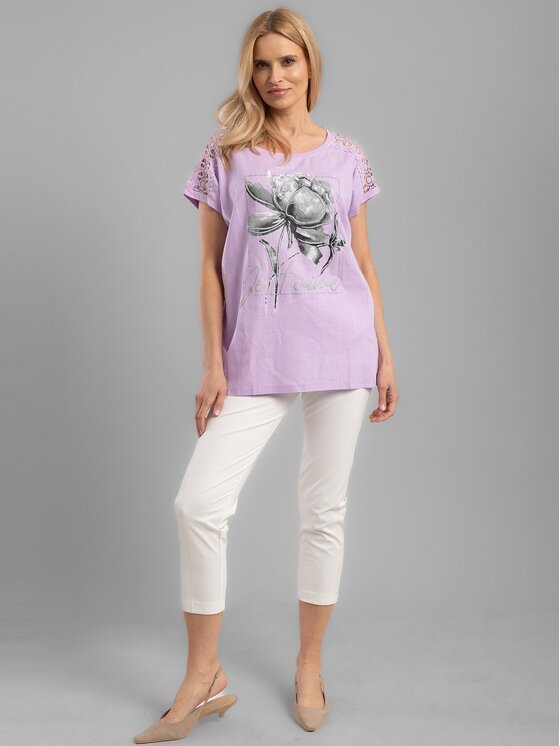Perso Perso T-Shirt TCE242202F Fioletowy Regular Fit