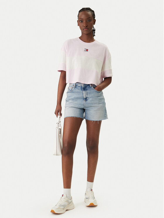 Tommy Jeans Tommy Jeans Tričko Badge Colour-Blocked DW0DW18706 Ružová Oversize
