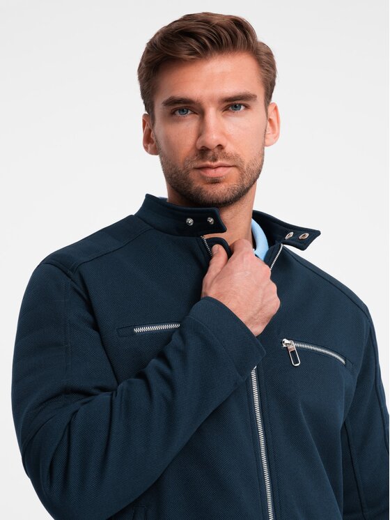 Ombre Ombre Kurtka bomber OM-JALP-0157 Granatowy Regular Fit