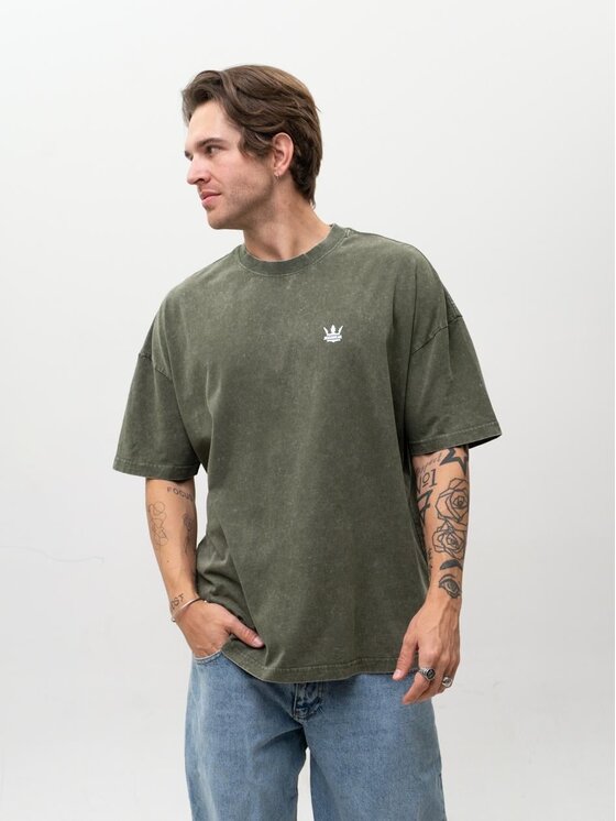 Jigga Wear Jigga Wear T-Shirt Acid wash sprana przetarcia 130524 Zielony Oversize
