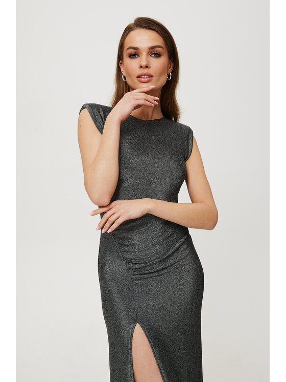 Makover Makover Sukienka wieczorowa K186 Srebrny A-Line Fit