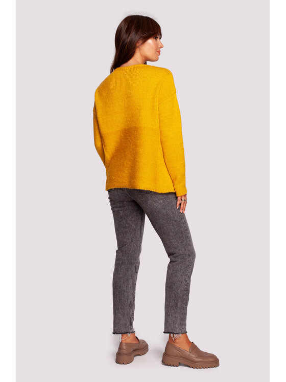 BeWear BeWear Sweter BK091 Żółty Modern Fit