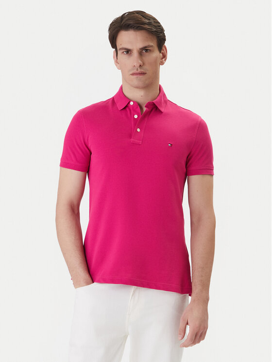 Tommy Hilfiger Tommy Hilfiger Тениска с яка и копчета 1985 MW0MW17771 Розов Slim Fit