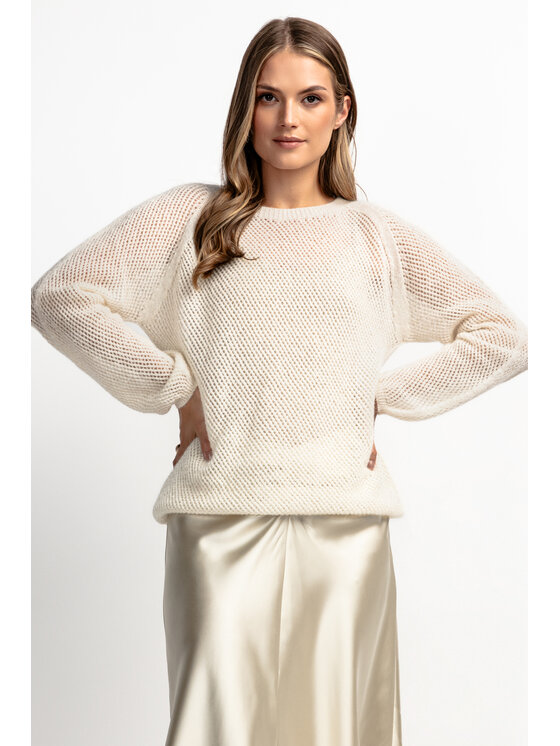 Fobya Fobya Sweter F1881 Écru Basic Fit