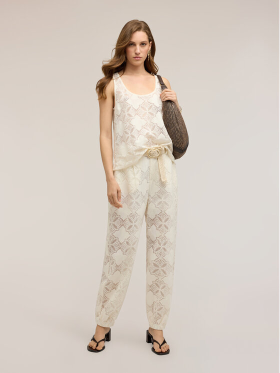 Motivi Motivi Pantaloni di tessuto P05MQ004856N011 Bianco Baggy Fit
